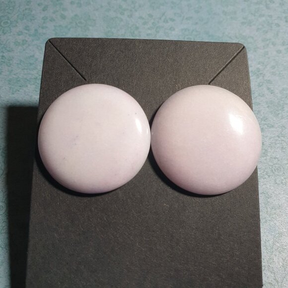 Round Pale Blue Pink Purple Stud Stone Earrings Retro Dyed Natural Costume - Picture 2 of 4